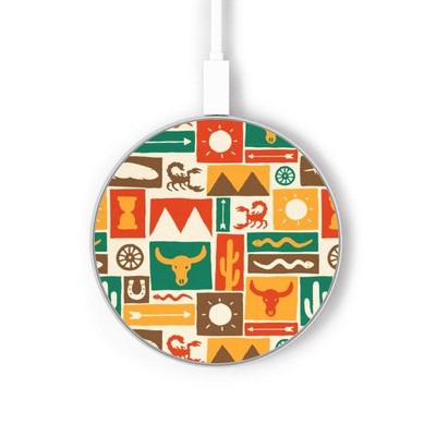 S1873 Western Pattern Caricabatterie wireless da 15W, tipo C, per iPhone e Android, con luce LED