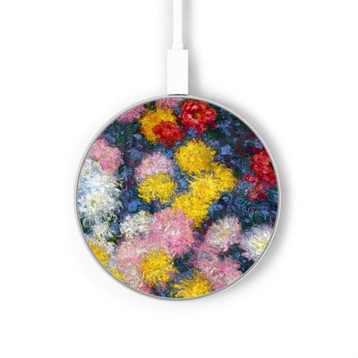 S3342 Claude Monet Chrysanthemums Caricabatterie wireless da 15W, tipo C, per iPhone e Android, con luce LED