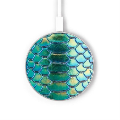 S3414 Green Snake Scale Graphic Print Caricabatterie wireless da 15W, tipo C, per iPhone e Android, con luce LED