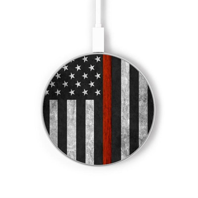 S3472 Firefighter Thin Red Line Flag Caricabatterie wireless da 15W, tipo C, per iPhone e Android, con luce LED