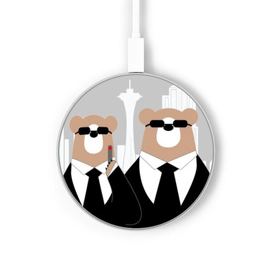 S3557 Bear in Black Suit Caricabatterie wireless da 15W, tipo C, per iPhone e Android, con luce LED