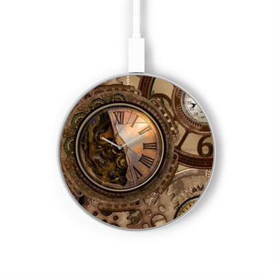S3927 Compass Clock Gage Steampunk Caricabatterie wireless da 15W, tipo C, per iPhone e Android, con luce LED