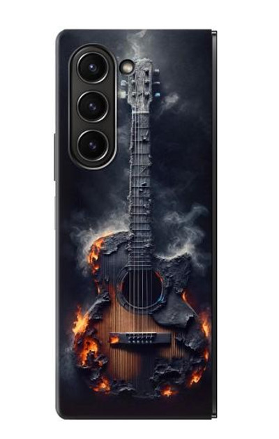 S3972 Burned Acoustic Guitar Graphic Case Cover Custodia per Samsung Galaxy Z Fold 5