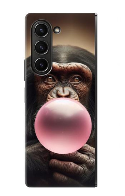 S3973 Chimpanzee Blowing Pink Bubblegum Case Cover Custodia per Samsung Galaxy Z Fold 5