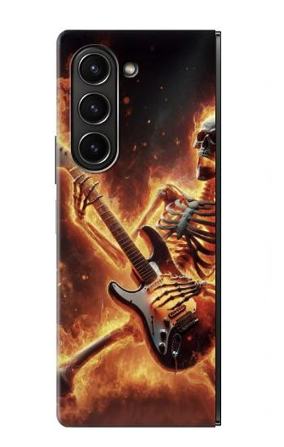 S3984 Fire Skeleton Playing Guitar Case Cover Custodia per Samsung Galaxy Z Fold 5