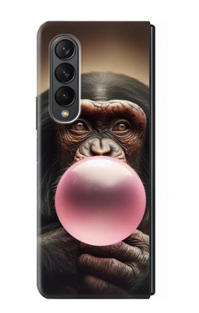 S3973 Chimpanzee Blowing Pink Bubblegum Case Cover Custodia per Samsung Galaxy Z Fold 3 5G