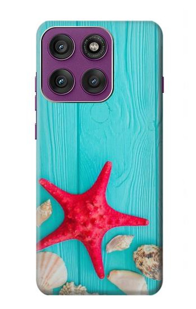 S3428 Aqua Wood Starfish Shell Case Cover Custodia per Motorola Edge 60 Pro