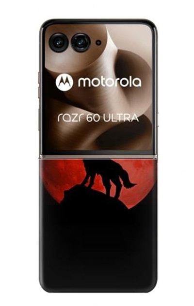 S2955 Wolf Howling Red Moon Case Cover Custodia per Motorola Razr 60 Ultra, Razr Ultra 2025