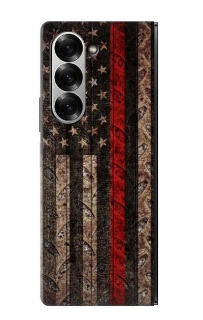 S3804 Fire Fighter Metal Red Line Flag Graphic Case Cover Custodia per Samsung Galaxy Z Fold 7
