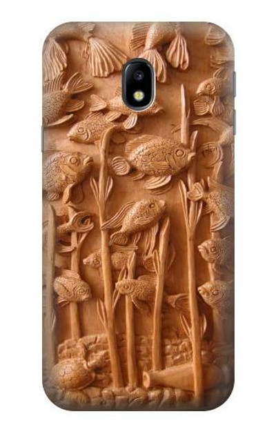 S1307 Fish Wood Carving Graphic Printed Case Cover Custodia per Samsung Galaxy J3 (2017) EU Version