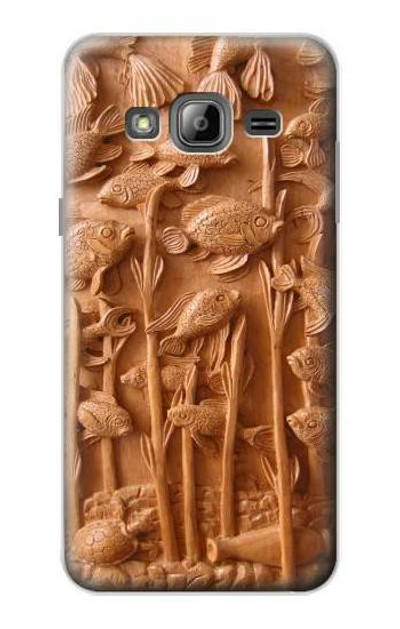 S1307 Fish Wood Carving Graphic Printed Case Cover Custodia per Samsung Galaxy J3 (2016)