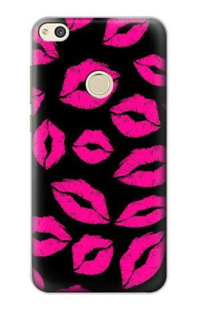 S2933 Pink Lips Kisses on Black Case Cover Custodia per Huawei P8 Lite (2017)