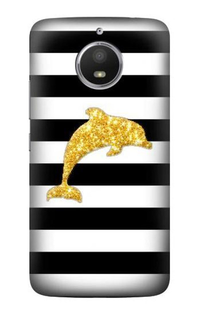 S2882 Black and White Striped Gold Dolphin Case Cover Custodia per Motorola Moto E4 Plus