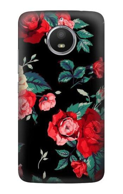 S3112 Rose Floral Pattern Black Case Cover Custodia per Motorola Moto E4 Plus