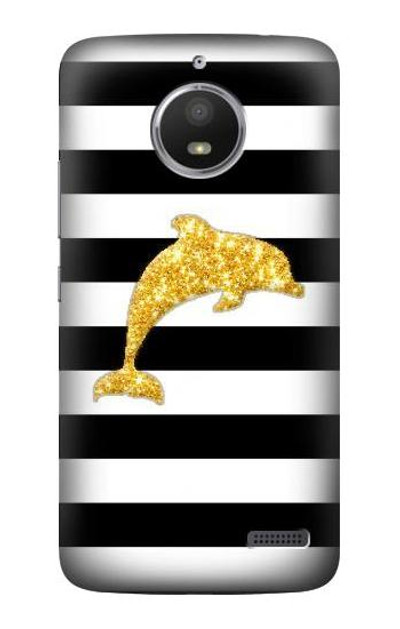 S2882 Black and White Striped Gold Dolphin Case Cover Custodia per Motorola Moto E4