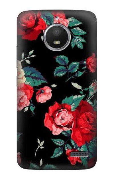 S3112 Rose Floral Pattern Black Case Cover Custodia per Motorola Moto E4