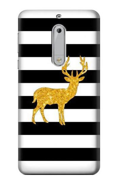 S2794 Black and White Striped Deer Gold Sparkles Case Cover Custodia per Nokia 5