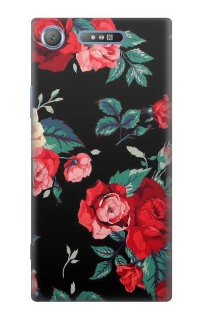 S3112 Rose Floral Pattern Black Case Cover Custodia per Sony Xperia XZ1