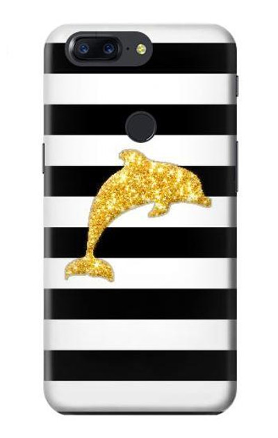 S2882 Black and White Striped Gold Dolphin Case Cover Custodia per OnePlus 5T