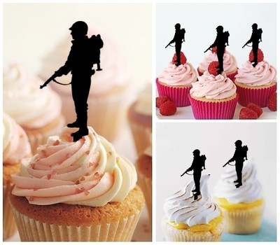 TA0102 Flamethrower Soldier Acrilico Cupcake Topper Torte e Muffin per Matrimonio Compleanno Festa Decorazione 10 pezzi