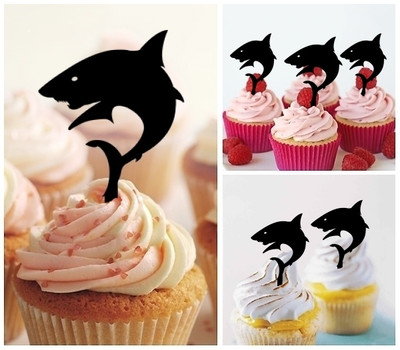 TA0120 Great White Shark Acrilico Cupcake Topper Torte e Muffin per Matrimonio Compleanno Festa Decorazione 10 pezzi