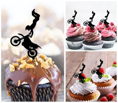 TA0197 Extreme Sport Freestyle Motocross Acrilico Cupcake Topper Torte e Muffin per Matrimonio Compleanno Festa Decorazione 10 pezzi