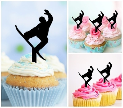 TA0288 Snowboard Snowboarding Jumps Acrilico Cupcake Topper Torte e Muffin per Matrimonio Compleanno Festa Decorazione 10 pezzi