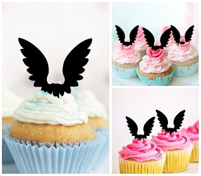 TA0311 Angel Wing Acrilico Cupcake Topper Torte e Muffin per Matrimonio Compleanno Festa Decorazione 10 pezzi