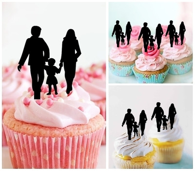 TA0343 Family Dad Mom and Kid Acrilico Cupcake Topper Torte e Muffin per Matrimonio Compleanno Festa Decorazione 10 pezzi