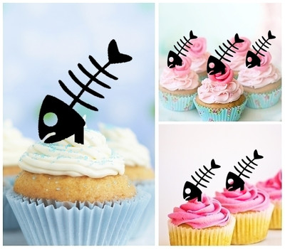 TA0358 Fish Bone Acrilico Cupcake Topper Torte e Muffin per Matrimonio Compleanno Festa Decorazione 10 pezzi