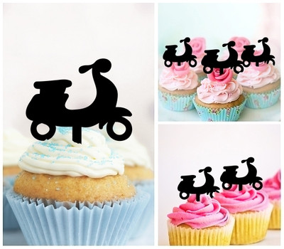 TA0395 Scooter Motorcycle Acrilico Cupcake Topper Torte e Muffin per Matrimonio Compleanno Festa Decorazione 10 pezzi