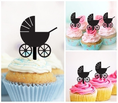 TA0445 Baby Carriage Acrilico Cupcake Topper Torte e Muffin per Matrimonio Compleanno Festa Decorazione 10 pezzi