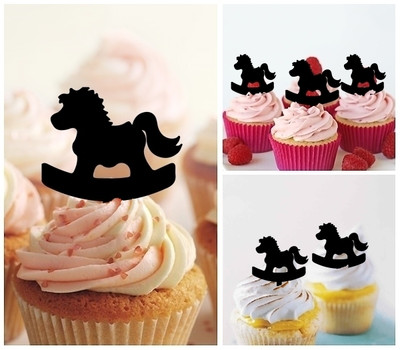 TA0450 Baby Toy Rocking Horse Acrilico Cupcake Topper Torte e Muffin per Matrimonio Compleanno Festa Decorazione 10 pezzi