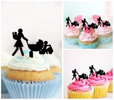 TA0485 Mother Walking With Three Babies Acrilico Cupcake Topper Torte e Muffin per Matrimonio Compleanno Festa Decorazione 10 pezzi