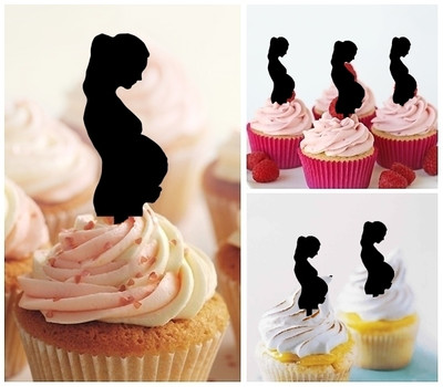 TA0490 Pregnant Acrilico Cupcake Topper Torte e Muffin per Matrimonio Compleanno Festa Decorazione 10 pezzi