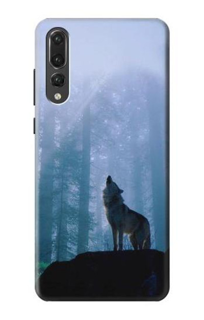 S0935 Wolf Howling in Forest Case Cover Custodia per Huawei P20 Pro