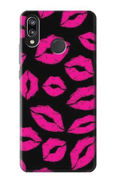 S2933 Pink Lips Kisses on Black Case Cover Custodia per Huawei P20 Lite