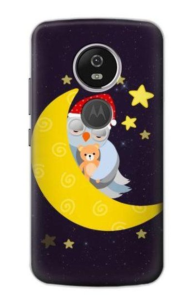 S2849 Cute Sleepy Owl Moon Night Case Cover Custodia per Motorola Moto E5 Plus