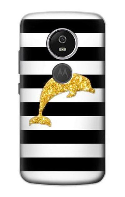 S2882 Black and White Striped Gold Dolphin Case Cover Custodia per Motorola Moto E5 Plus