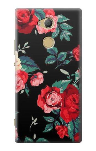 S3112 Rose Floral Pattern Black Case Cover Custodia per Sony Xperia XA2 Ultra