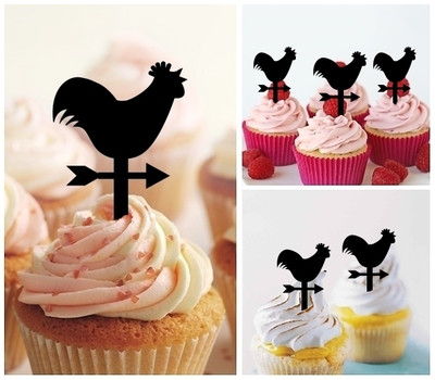 TA0566 Farm Rooster Weathervane Acrilico Cupcake Topper Torte e Muffin per Matrimonio Compleanno Festa Decorazione 10 pezzi