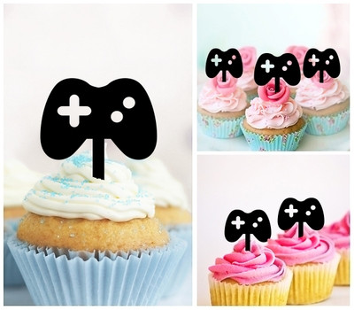 TA0575 Gamepad Joystick Acrilico Cupcake Topper Torte e Muffin per Matrimonio Compleanno Festa Decorazione 10 pezzi