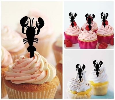 TA0632 Seafood Lobster Acrilico Cupcake Topper Torte e Muffin per Matrimonio Compleanno Festa Decorazione 10 pezzi