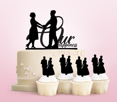 TC0008 Our Happiness Acrilico Cake Cupcake Topper Torte e Muffin per Matrimonio Compleanno Festa Decorazione 11 pezzi