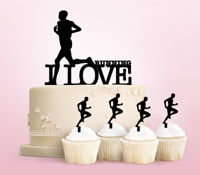 TC0104 I Love Running Acrilico Cake Cupcake Topper Torte e Muffin per Matrimonio Compleanno Festa Decorazione 11 pezzi