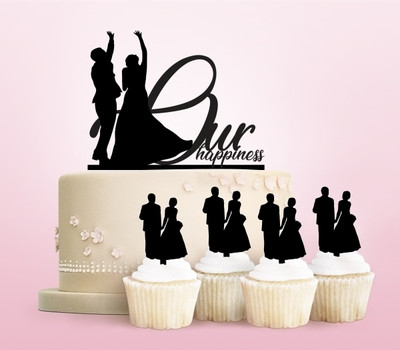 TC0211 Our Happiness Marry Acrilico Cake Cupcake Topper Torte e Muffin per Matrimonio Compleanno Festa Decorazione 11 pezzi