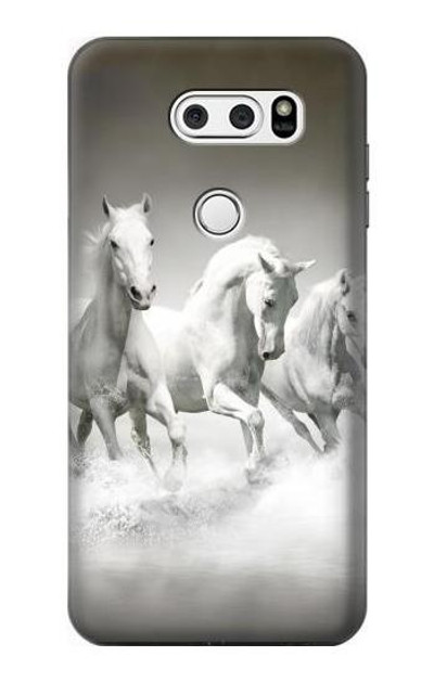 S0933 White Horses Case Cover Custodia per LG V30, LG V30 Plus, LG V30S ThinQ, LG V35, LG V35 ThinQ