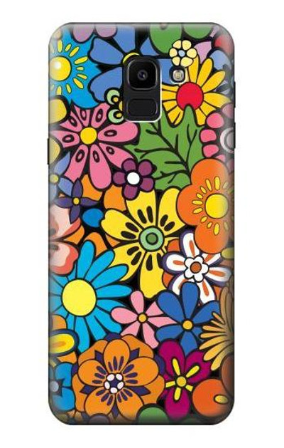 S3281 Colorful Hippie Flowers Pattern Case Cover Custodia per Samsung Galaxy J6 (2018)