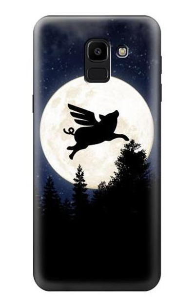 S3289 Flying Pig Full Moon Night Case Cover Custodia per Samsung Galaxy J6 (2018)