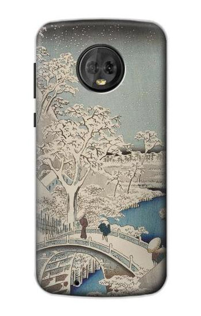 S3350 Utagawa Hiroshige Drum Bridge Yuhi Hill in Meguro Case Cover Custodia per Motorola Moto G6